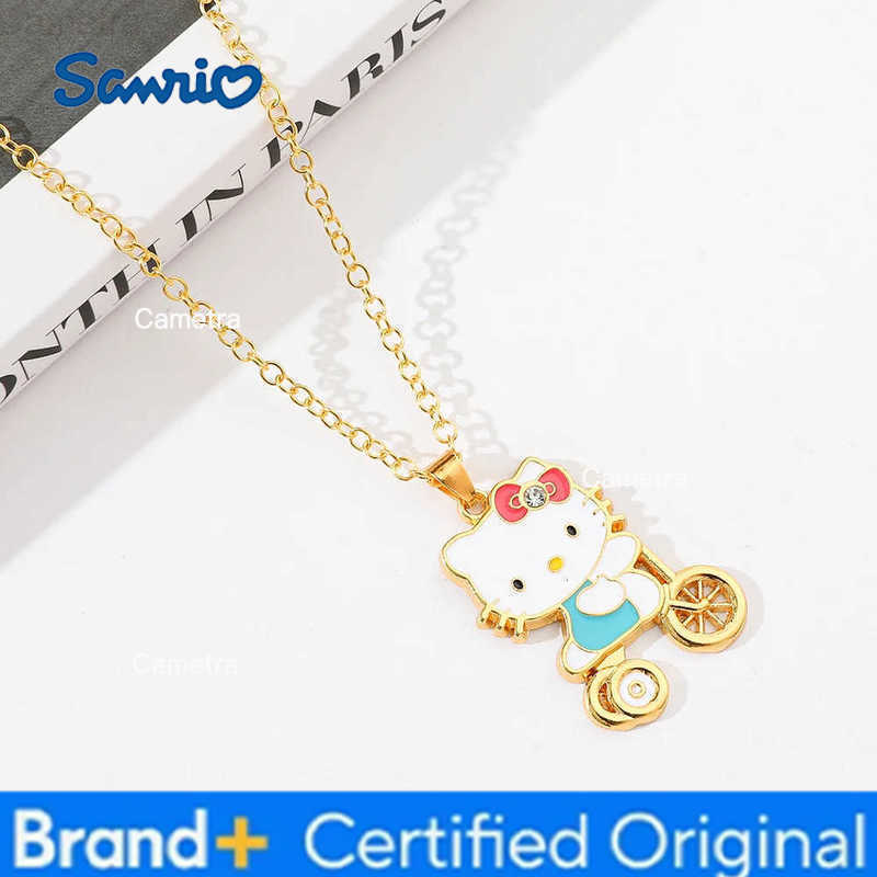 Sanrio Anime Cute Hello Kitty Gold Color Cartoon Pendant Necklace By Bike KT Cat Necklace Jewelry Accessory Gifts For Kids H251229