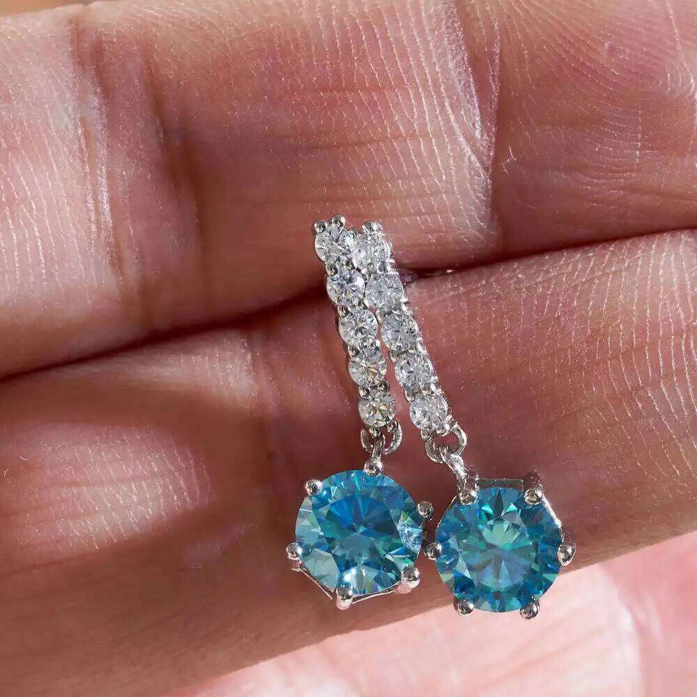 2ct moissanite drop earrings for charm lady silver 925 jewelry with royal blue gold yellow color femald dating gift ca8