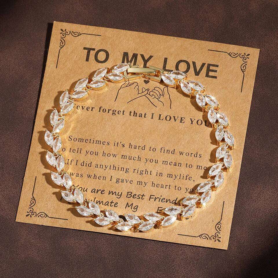 ZAKOL Shiny AAA Zircon Bracelet with Blessing Card Gorgeous Birthday Valentines Day Anniversary Jewelry Gifts For Women