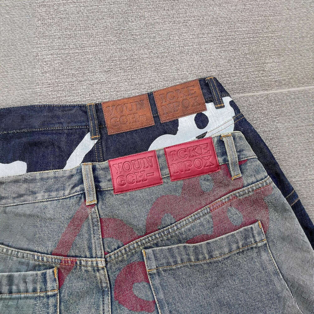 2025 New Retro Hip-Hop Wide-Leg Loose Jeans for Men and Women with Printed Patterns Y2K Gothic Style Long Pants