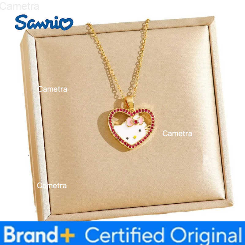 Sanrio Cartoon Cute Zircon Hello Kitty Love Heart Pendant Necklaces for Women Girls Lovely Sweet Collar Jewelry Accessories Gift H251229