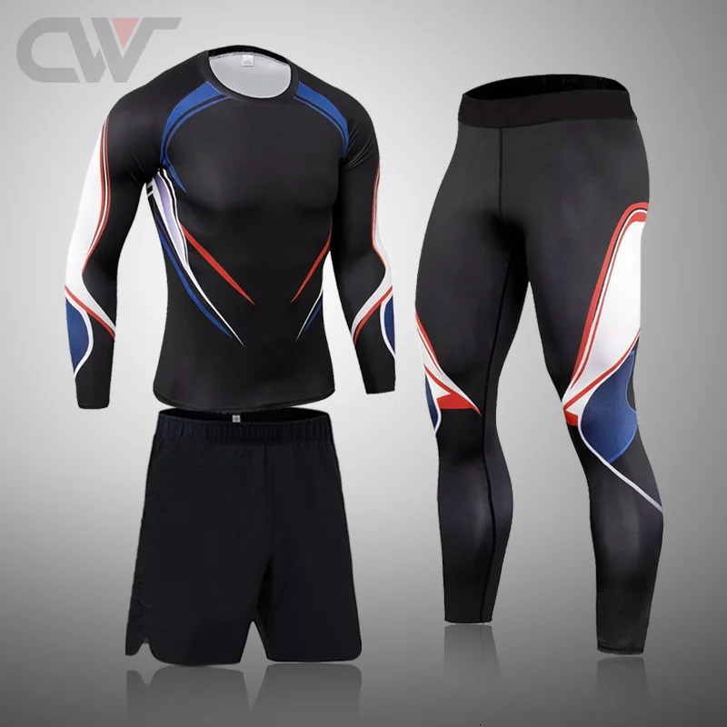 Quick Dry 3pcsSets Running Men Suit Rashguard Male Kit MMA Compression Clothing LongSleeved TShirt Leggings Tracksuit 251219