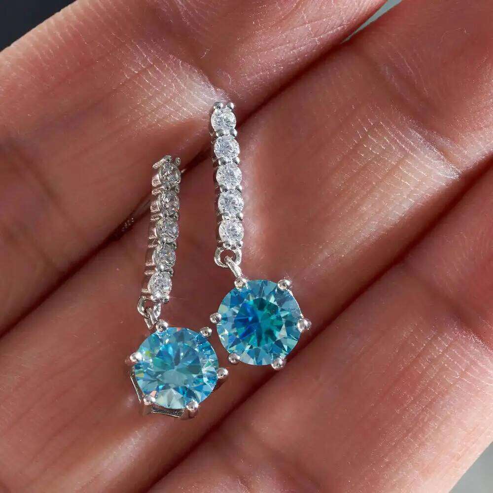 2ct moissanite drop earrings for charm lady silver 925 jewelry with royal blue gold yellow color femald dating gift ca8