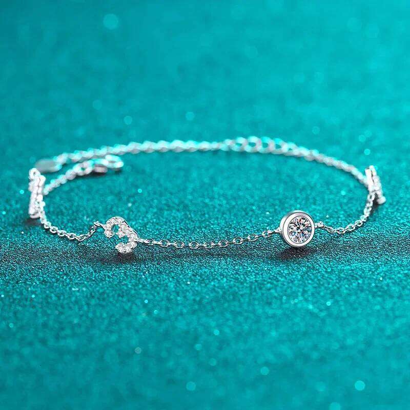 0.5 Ct Moissanite S925 Sterling Silver Bracelets for Women Plated Pt950 Cross O-chain Adjustable Lover's Gift Jewelry 25H1229