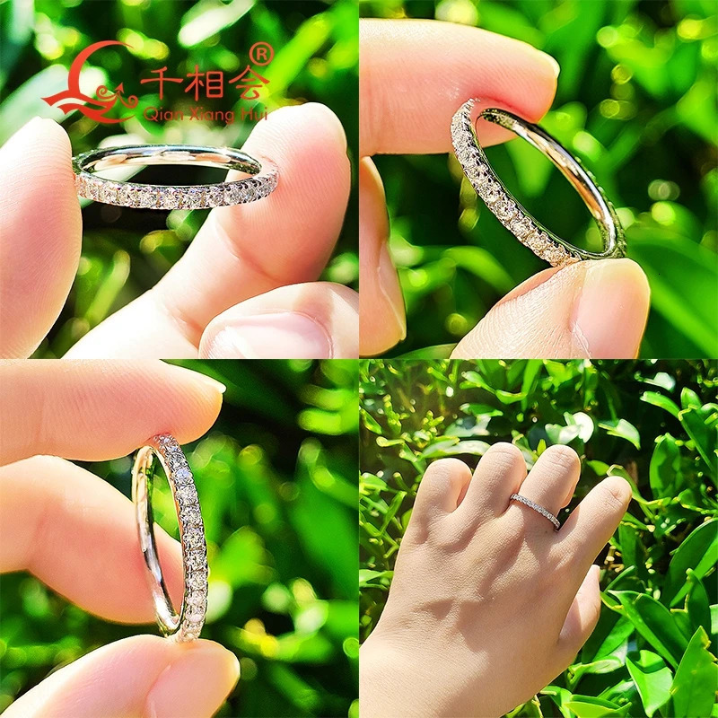 solid 2mm m Full Ring Band 925 Sterling Silver white Round Diamond Jewelry gift dating party 251225