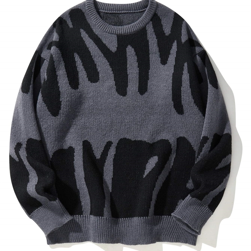 Autumn Winter Irregular Jacquard Pattern Pullover Sweater Casual Round Neck Contrast Color Knitted Mens Pullover 251223