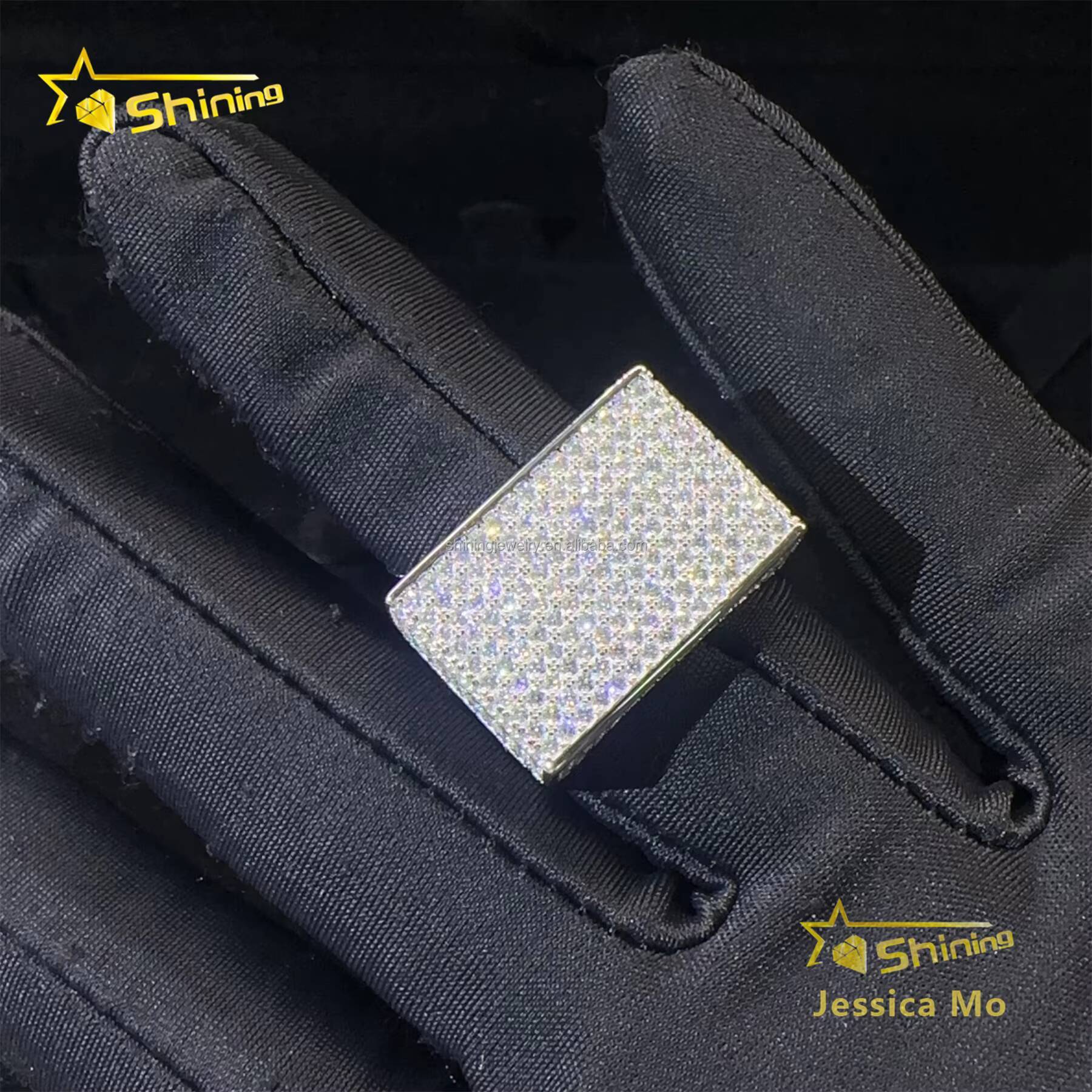 New Arrivals Bulk Stock Fire Man Jewelry Hip Hop S925 Sterling Silver Iced Out Vvs1 Moissanite Diamond Square Ring With GRA