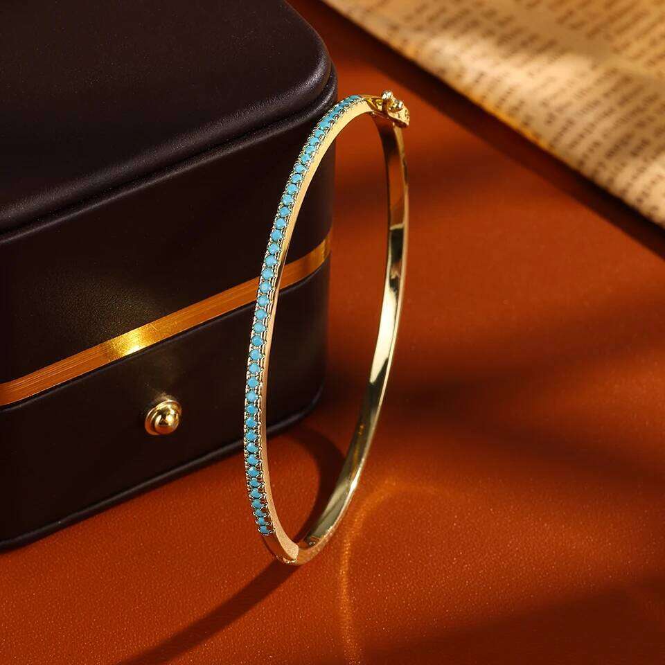 ZAKOL Brand New Blue Turquoise Micro-intact Zircon Bangle for Women Shiny CZ Tennis Bracelet Delicate Jewelry Gift