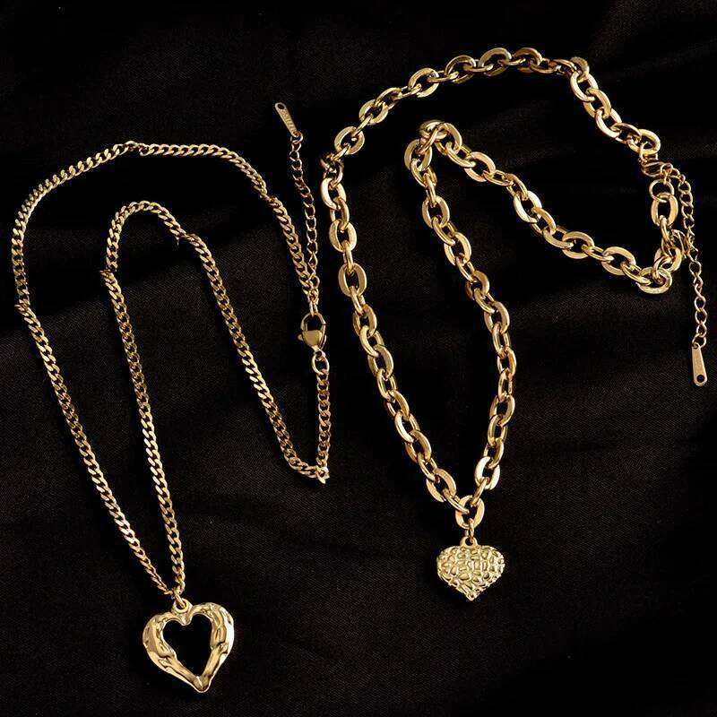 ZAKOL Stainless Steel Double Heart Pendant Necklace for Women Fashion Gold Color Stacked Waterproof Choker Jewelry Gift