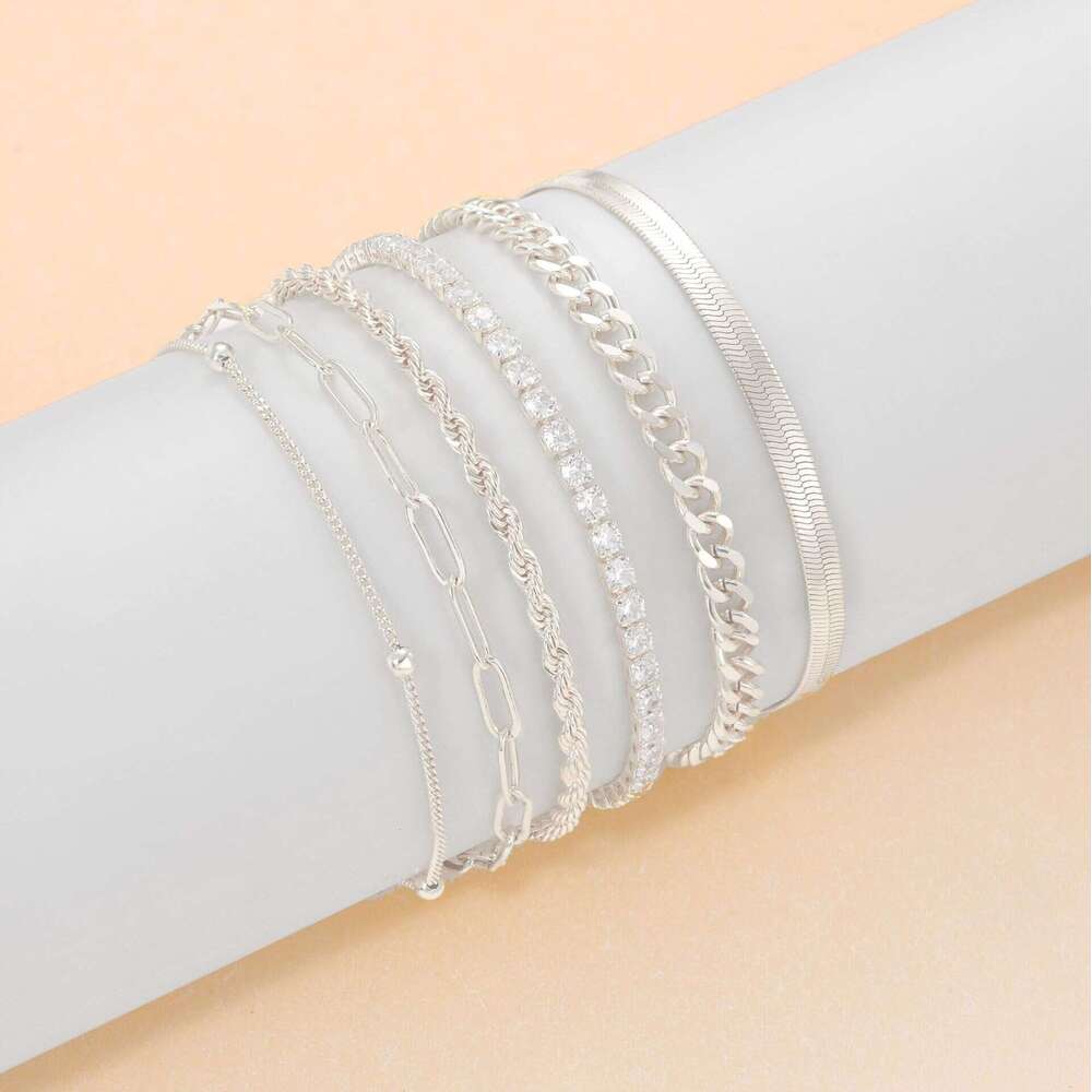 Niche Design Stainless Steel Paperclip Braided Snake Bone Anklet Set Elegant Trendy Lady Foot Jewelry