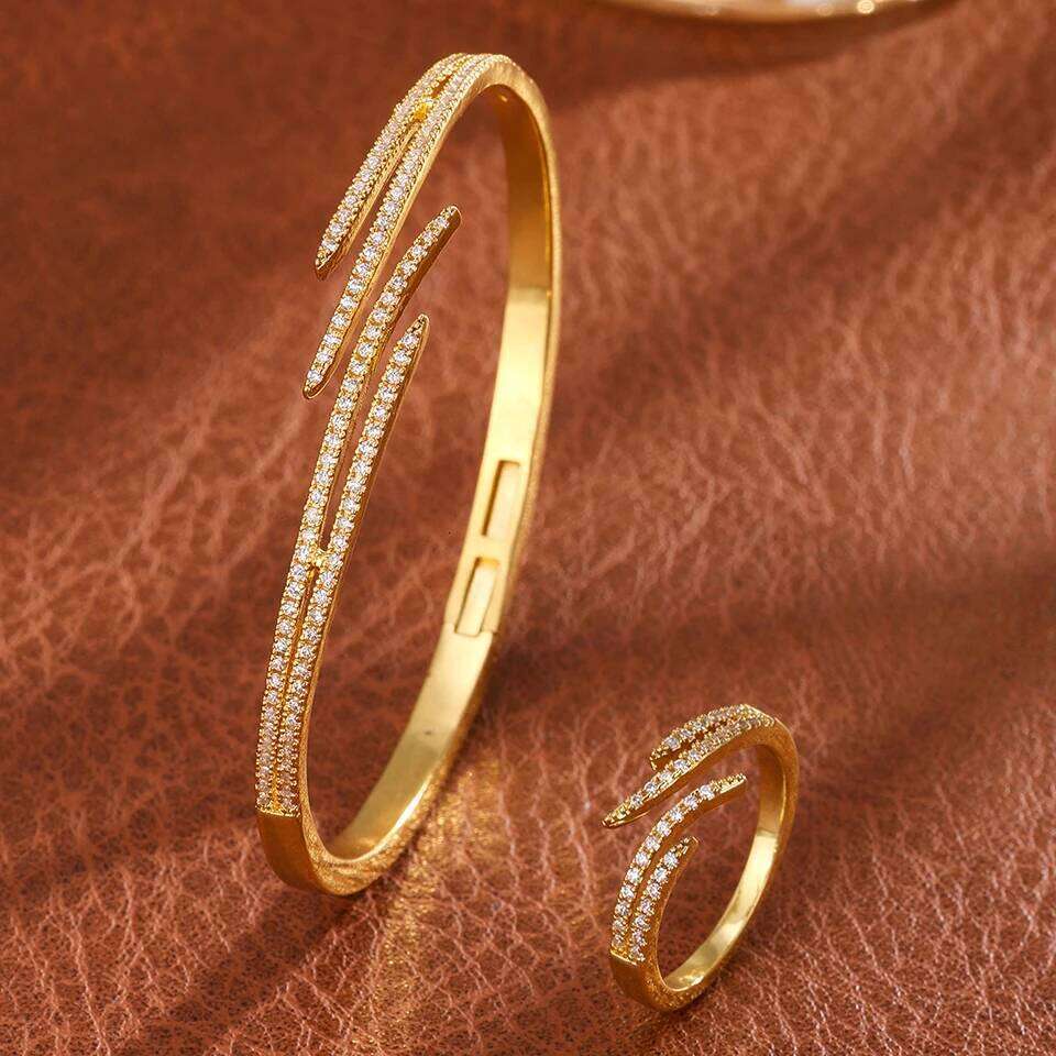 ZAKOL Classic Zircon Inlay Wing Shape Open Bracelet Ring For Women Exquisite 18K Gold Plated Fashion Aesthetic Jewelry Gift