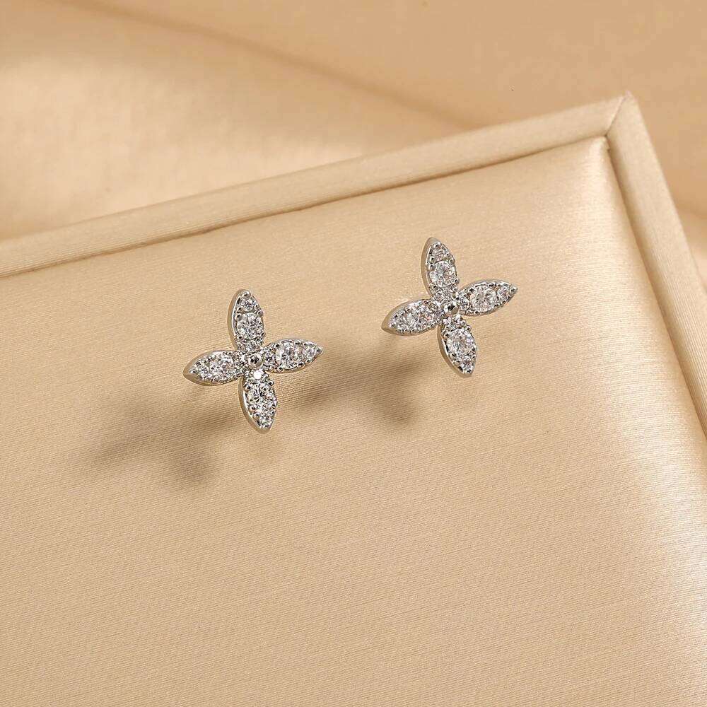 ZAKOL Luxury X Flower Zirconia Stud Earrings For Women Girls Gold Color Metal Crystal Ears Jewelry Wedding Festival Gifts