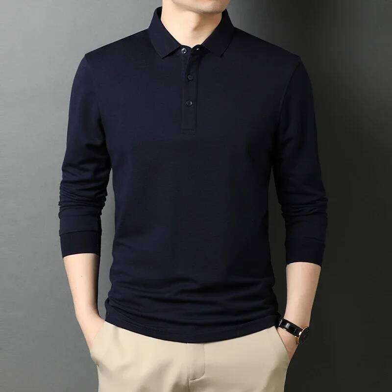 New Men's Casual Long Sleeve Polo Shirt Fashion Solid Color Top