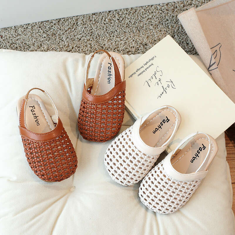 Girls' Woven Sandals 2025 Summer New Fashion Korean Style Grandma Soft Sole Children's Hollow Out Closed-Toe Roman Shoes