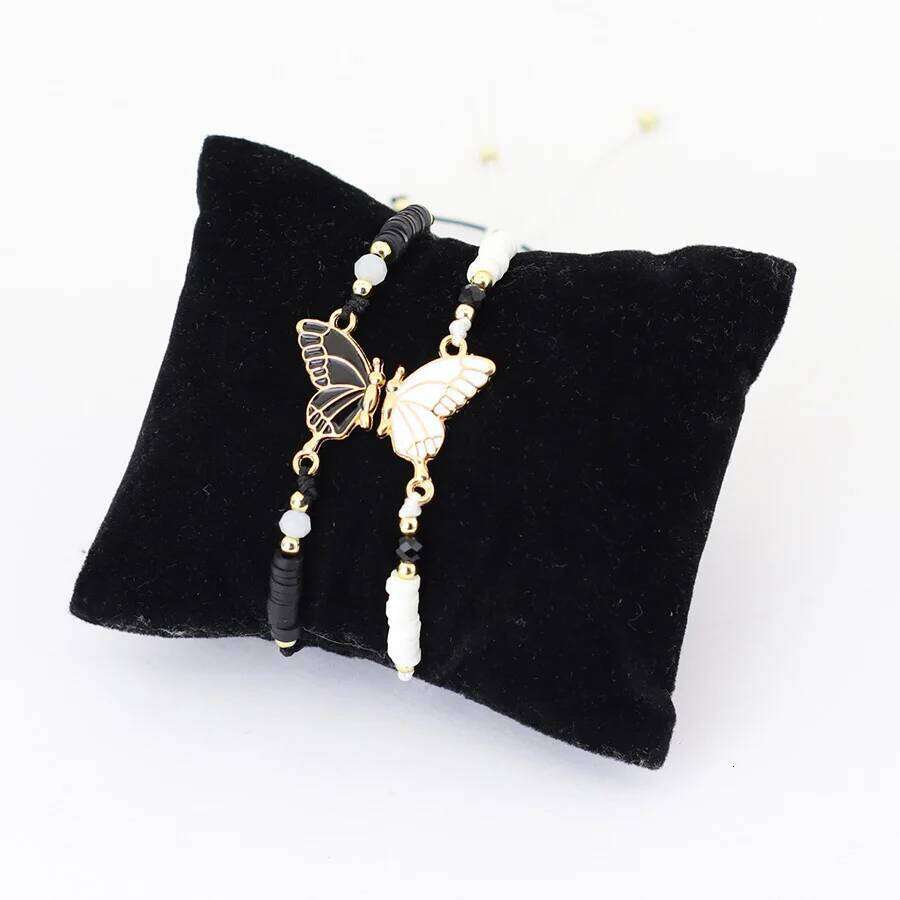 Stylish 2Pcs/Pair Splicing Butterfly Bracelet Unisex Adjustable Small Beads Braided Rope Braslet Girls Friendship Couple Braclet 25H1229
