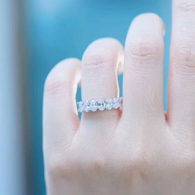 Yu Ying Eternal Love Full Circle Oval Diamonds Rings 14K White Gold Eternal Wedding Band Ring Fine Jewelry Women Rings