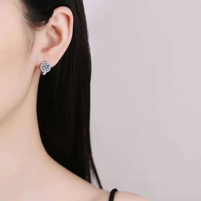 18K gold studded diamond with temperament sunflower 0.5 Cts 1 Ct moissanite PT950 platinum earrings 49e