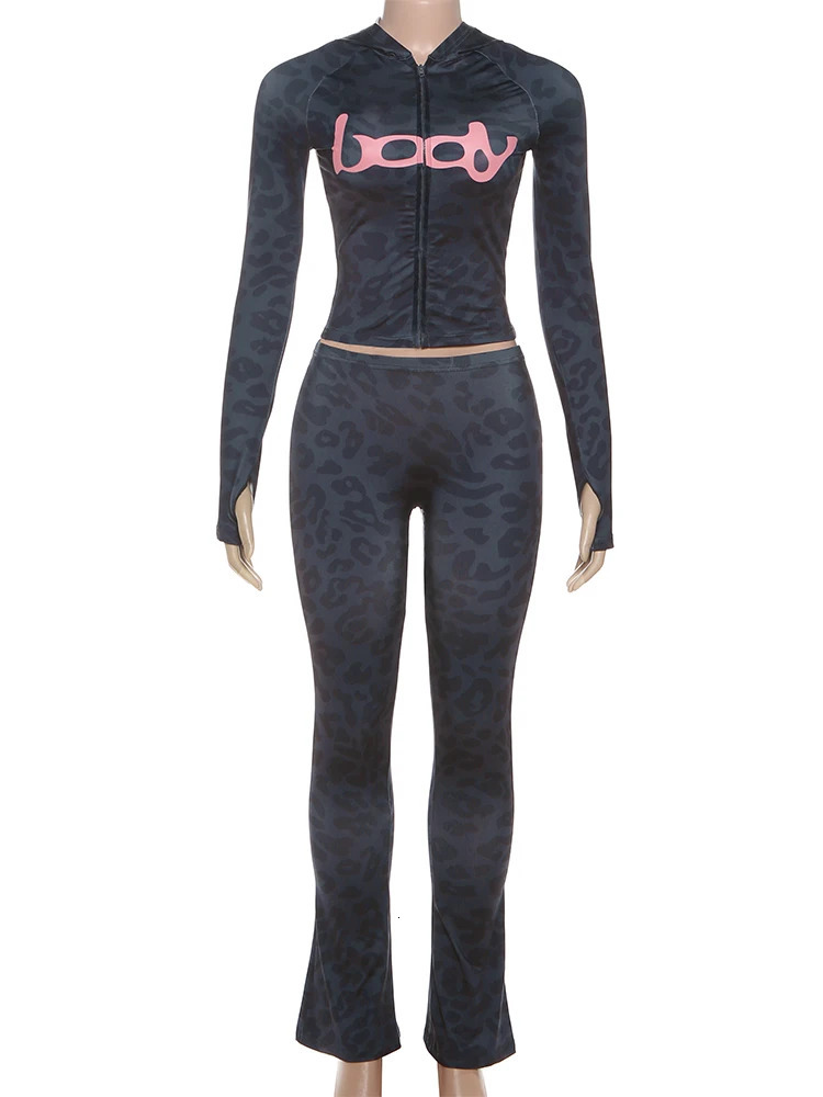 Sisterlinda Letter Print 2 Piece Set Women Zip Cardigan Hooded Crop JacketSkinny Leggings Girls Wild Sporty Style Outfits 251224