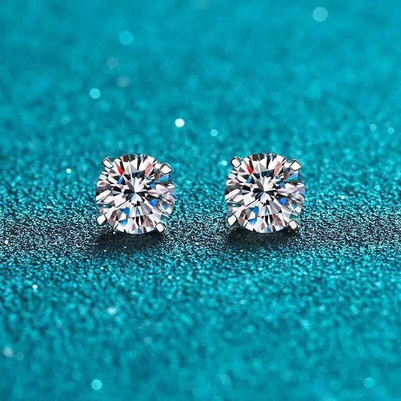 18K Gold Inlaid Square Paired with 0.2 -2 Ct Moissanite Diamond Earrings, Simple and Stylish Earrings 89a