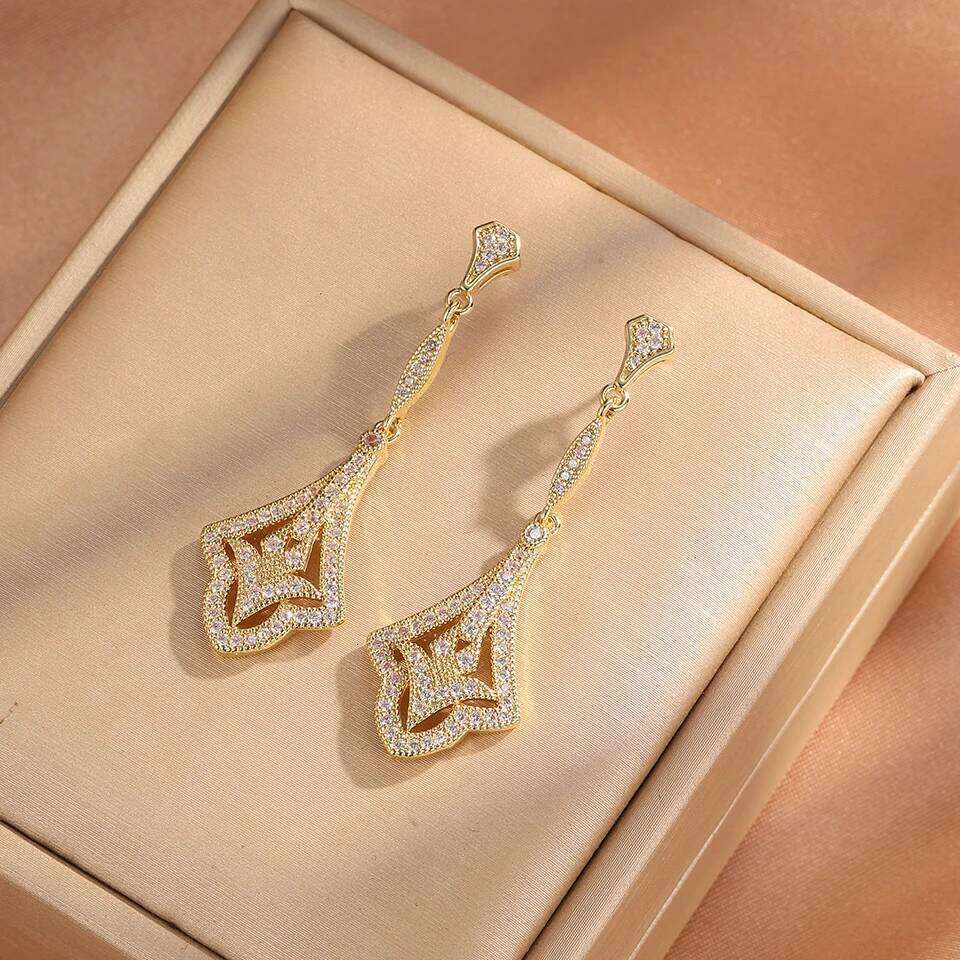 ZAKOL New Gold Color Super Zircon Dangle Earrings for Women Shining CZ Luxury Bridal Wedding Party Jewelry