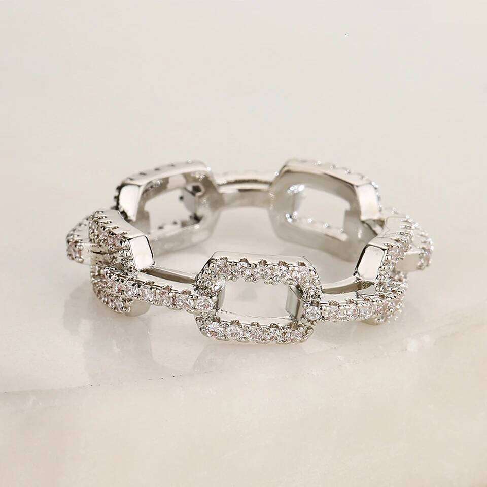 ZAKOL Fashion Cuban Link Chain Rings for Women Buling Micro Pave Zirconia Finger Ring Engagement Jewelry