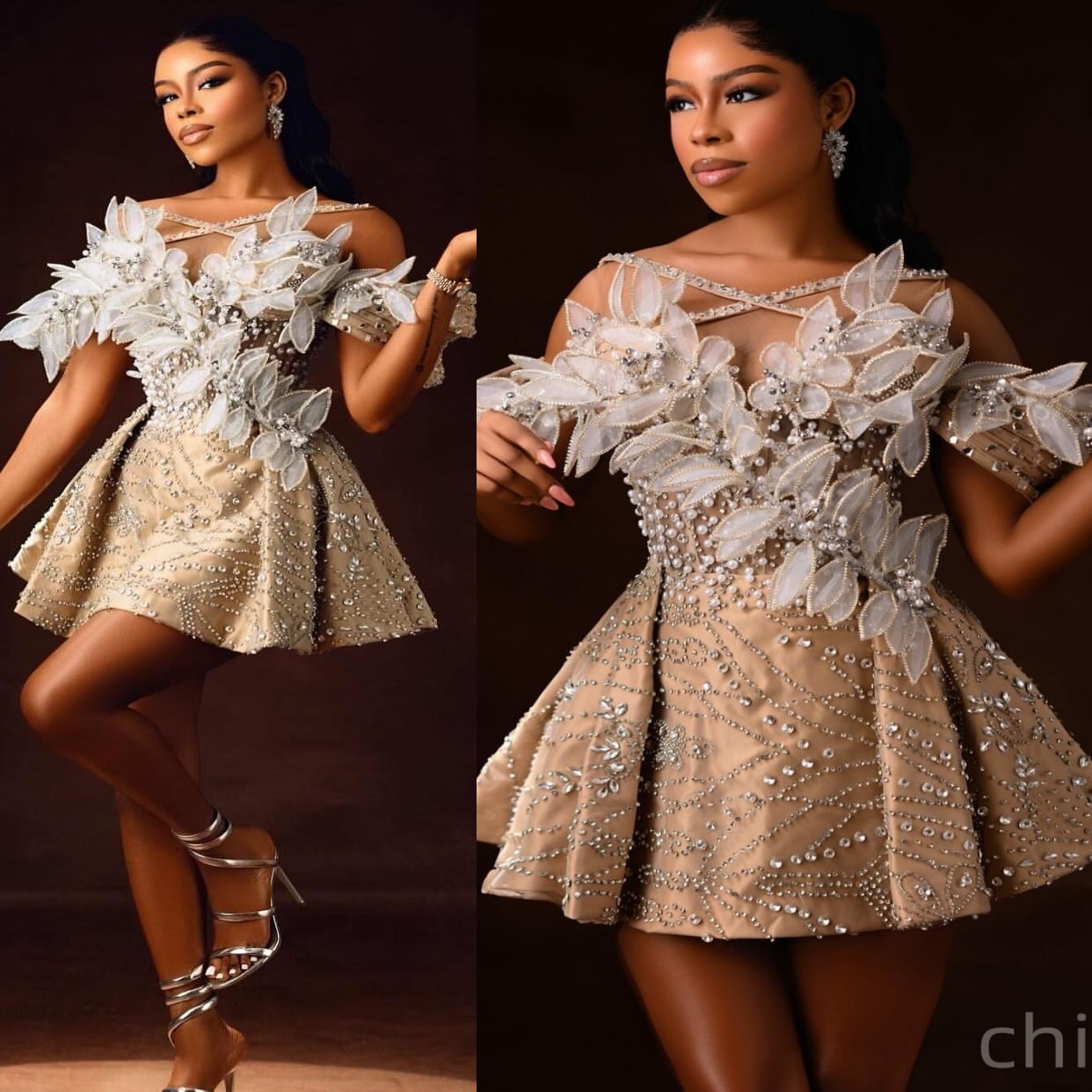 Chic Champagne A-line 2026 Cocktail Dress Beaded Crystals Florals Luxurious Short Mini Graduation Homecoming Dresses For Special Occasions Sweetheart 