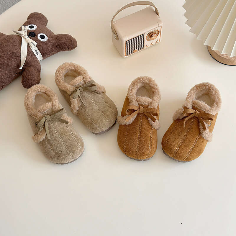 INS Children's Retro Cotton 2025 Winter New Korean Style Boys' Fleece-Lined Loafers Girls' Warm Fur Shoes