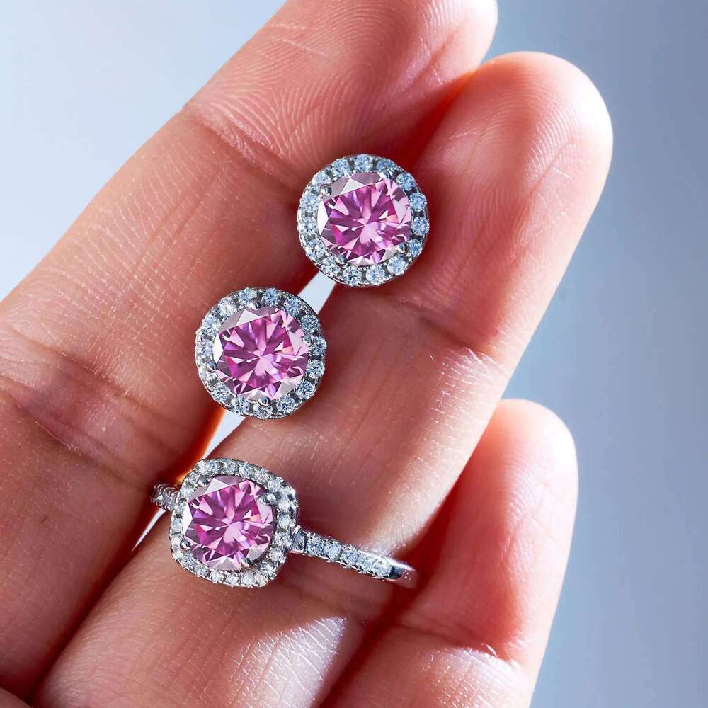 Total 3 Ct Classical Women's 925 Sterling Silver Ring earring sets with Top Grade color moissanite stone pass diamond test b6d