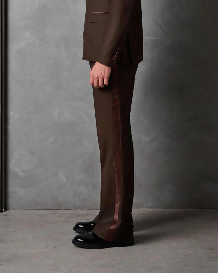 Side Button 2-Piece Mens Suit Attire Brown Long Suit Jacket with Matching Pants XXS-7XL Smart Fashion Tuxedo Blazer Trousers