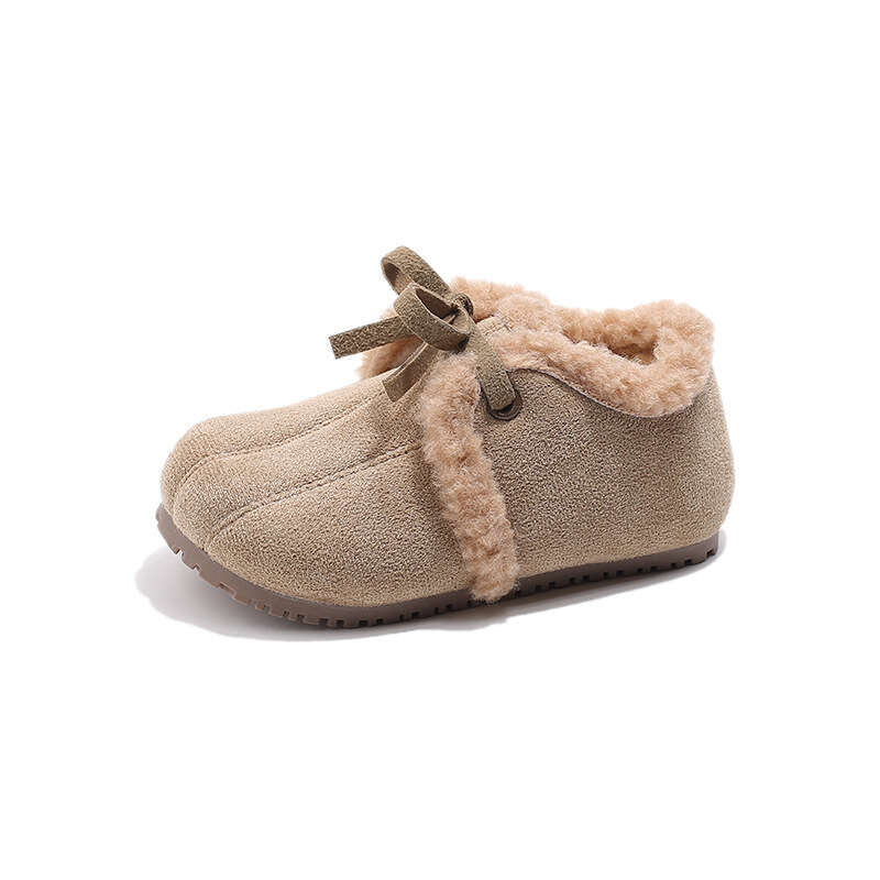 INS Children's Retro Cotton 2025 Winter New Korean Style Boys' Fleece-Lined Loafers Girls' Warm Fur Shoes