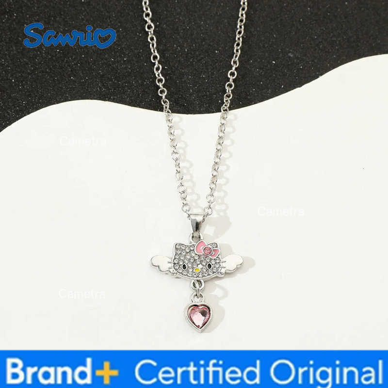 Sanrio Hello Kitty Angel Wings Necklace Kawaii Pink Heart Cat Pendant Clavicle Jewelry for Girls Unique Personality Niche Design H251229