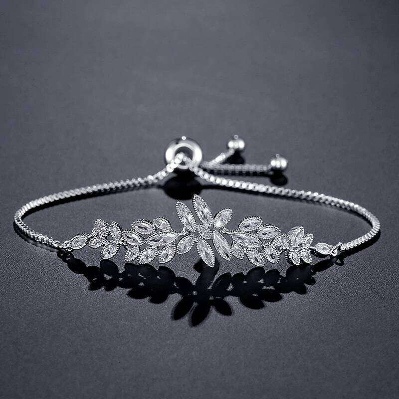 Exquisite Leaf Marquise Zircon Adjustable for Women Cubic Zirconia Charm Bracelet Jewelry Gifts 25H1229