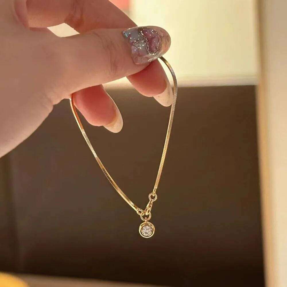 Simple Trend Sliver Color Stainless Steel Snake Bone Chain Inlaid Zircon Pendant Bracelets for Women Fashion Exquisite Jewelry 25H1229