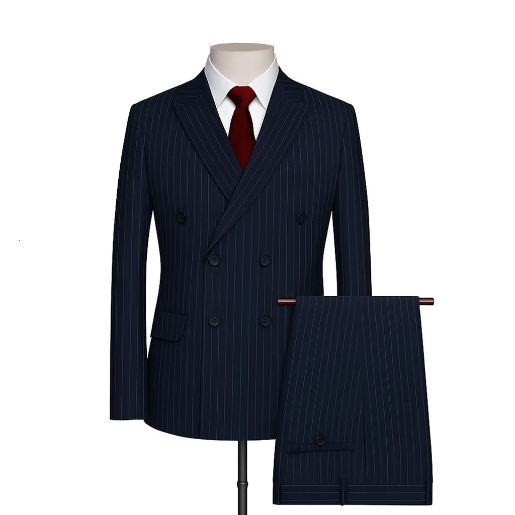 Mens vertical striped doublebreasted suit twopiece suitable for daily wear weddings and festival 251213