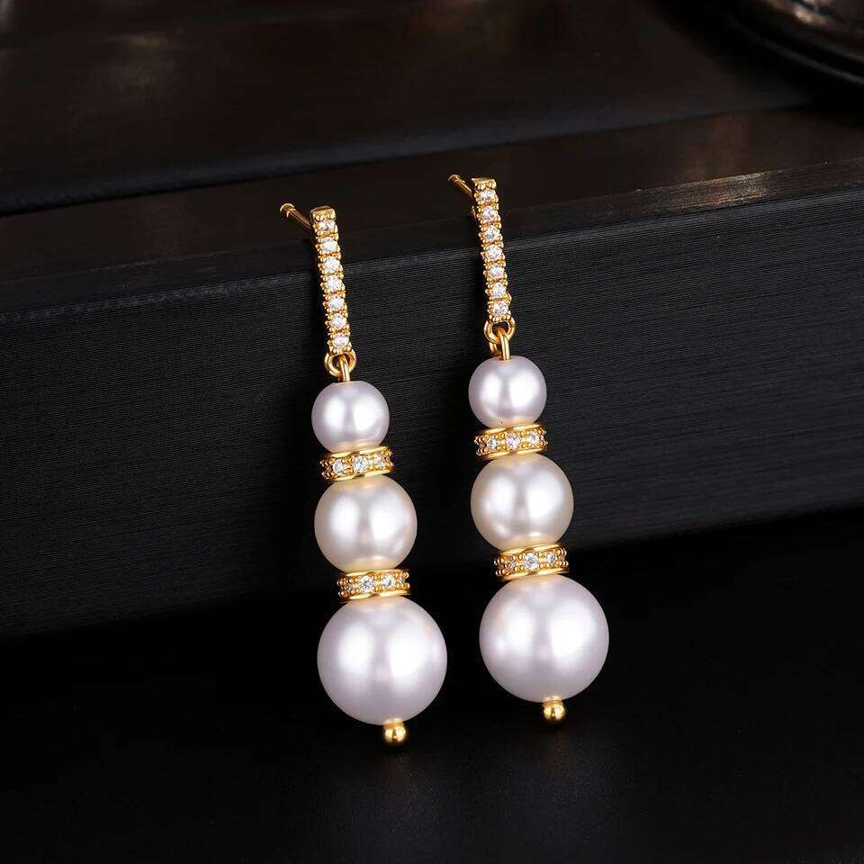 ZAKOL 18K Gold Plated Inlaid Zircon Imitation Pearl Drop Earrings for Women Elegant Engagement Wedding Party Jewelry