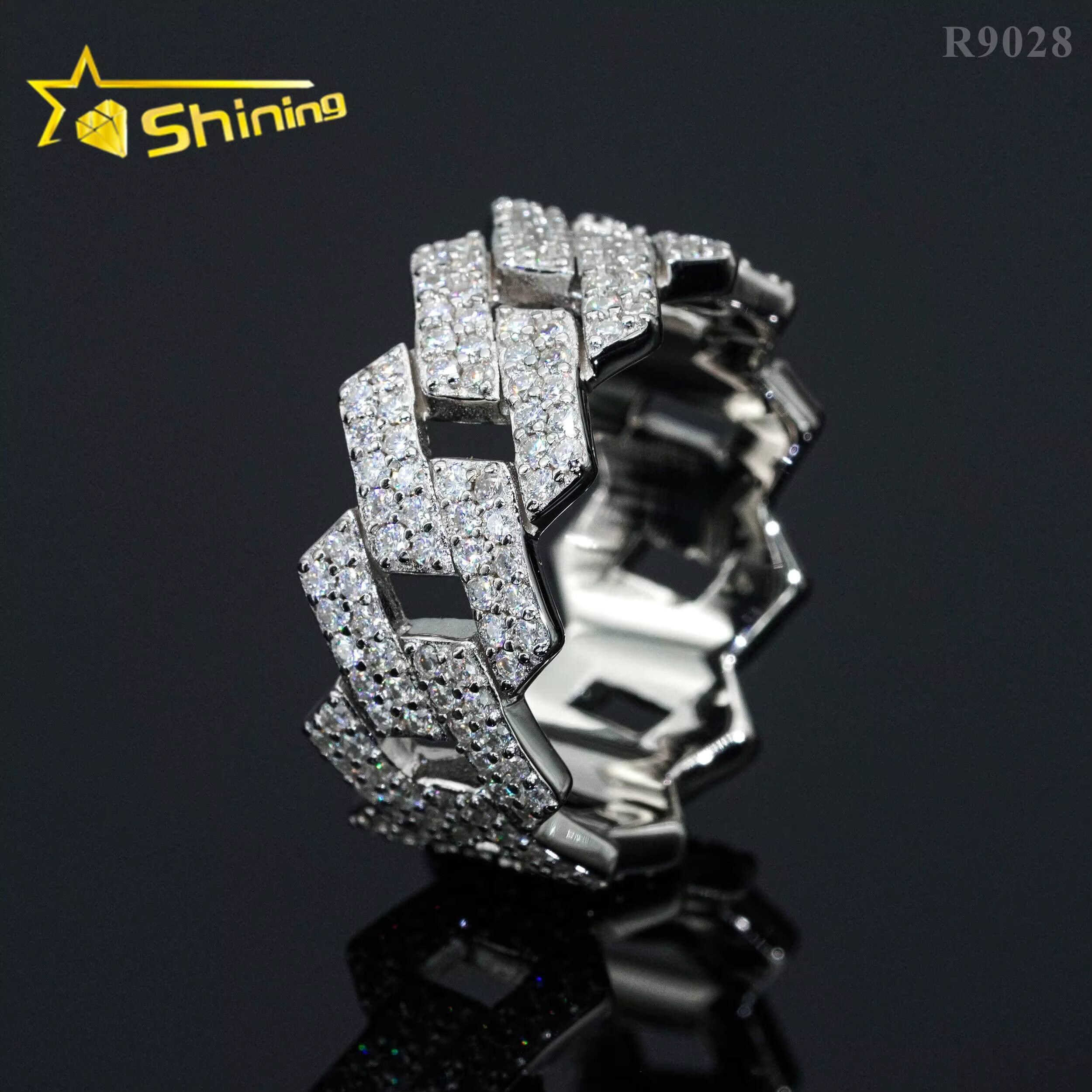 D Color VVS Moissanite Diamond Fine Jewelry Luxury 925 Sterling Silver Cuban Hip Hop Iced Out Custom Moissanite Ring