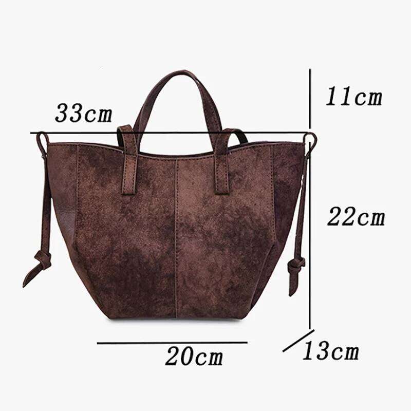 New Womens PU Leather Bags Retro Tote Autumn Winter Suede Large Capacity Shoulder Versatile Commuting Bag luxury bag Xiu Lai Si