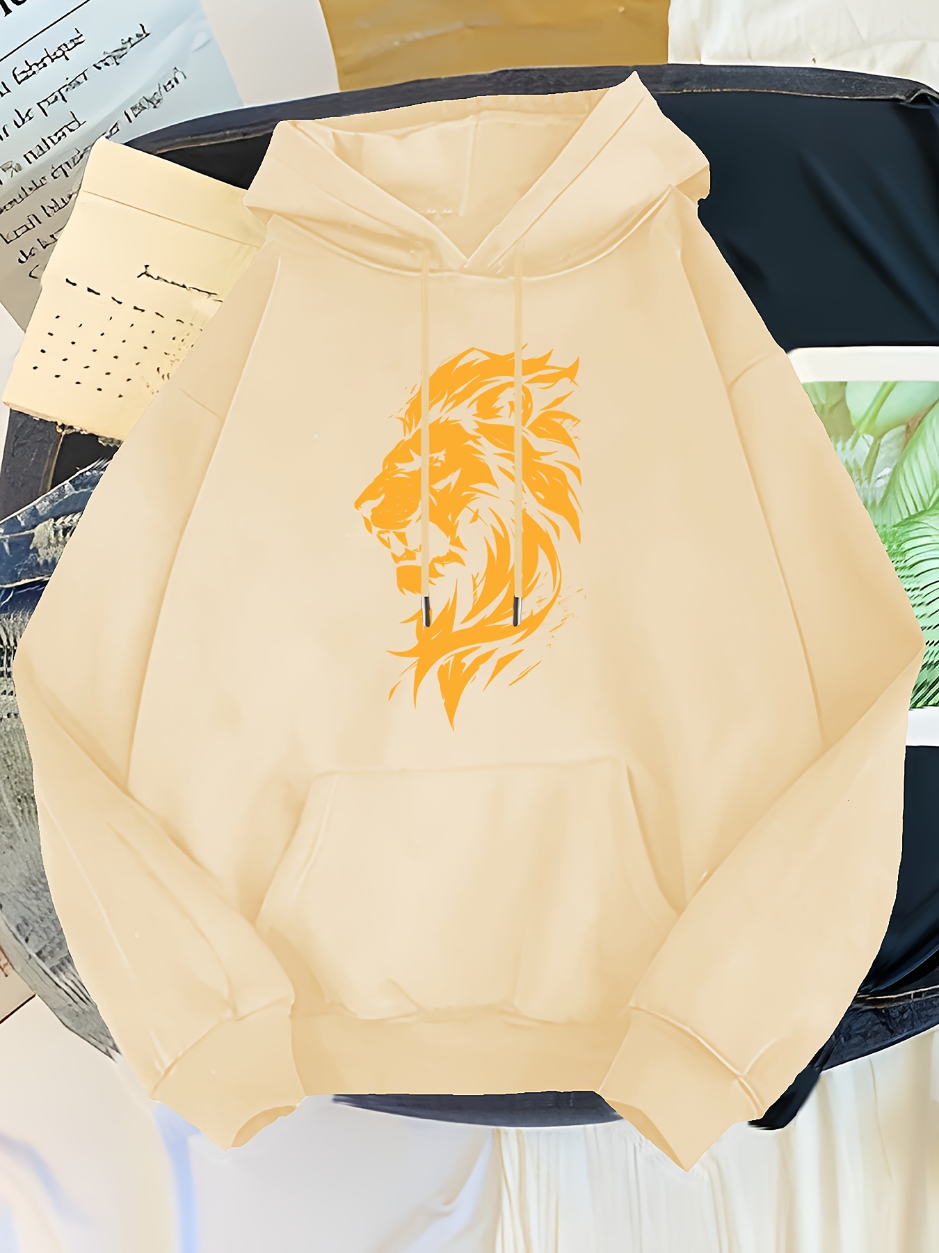 Pattern Print - Casual Long Sleeve Pullover with Front Pocket, Soft Polyester Blend, Essential Hoodie for Autumn and Winter