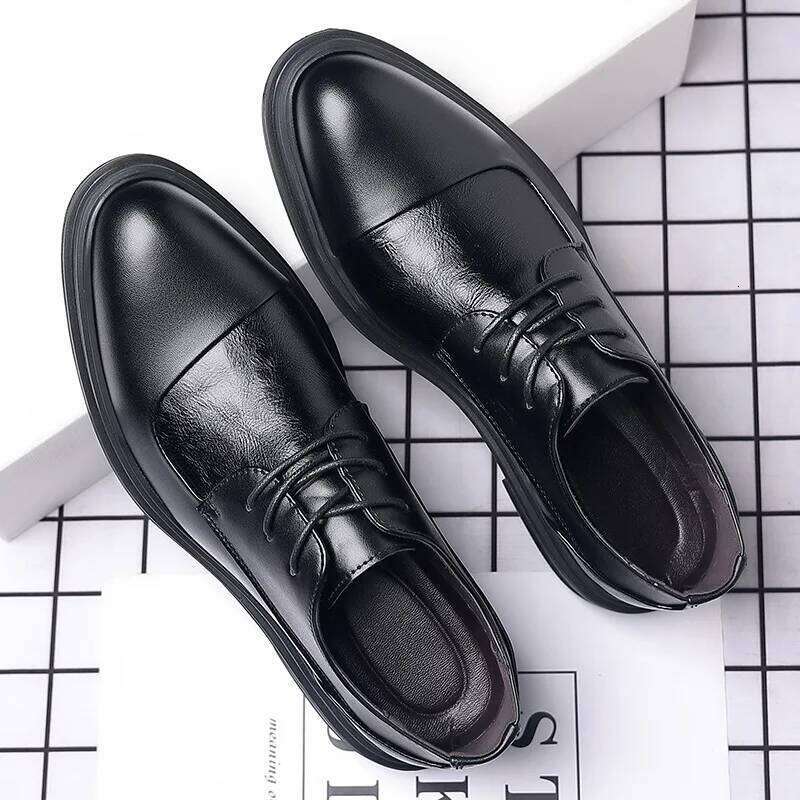Dress Leather Loafers Men Fashion Lace on Formal Business Splice Wedding Shoes Plus 38-47 LEEGO LENS