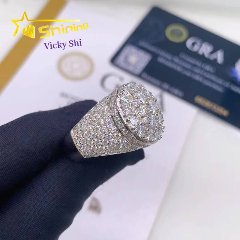GRA Certificated Fine Men Rings Pass Diamond Tester Hip Hop 925 Sterling Silver Iced Out Moissanite Diamond Ring