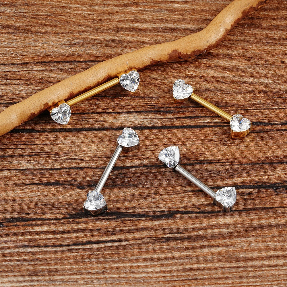 1Pc Right Grand ASTM 36 14G Heart CZ Nipple Ring Threadless Push Pin Straight Nipple Barbell Piercing Body Jewelry 251224