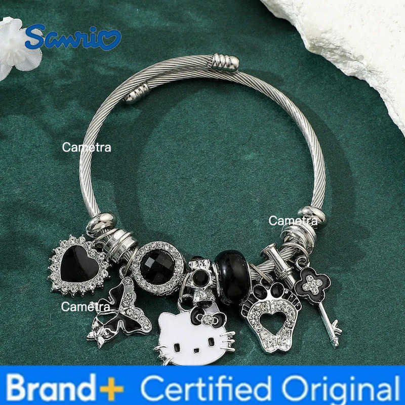Sanrio Simple Lovers Woman Girl Metal Bracelets Hello Kitty Charm Bangle Heart Feet Rheinstone Trendy Jewelry Gift Fashion Bangles H251229