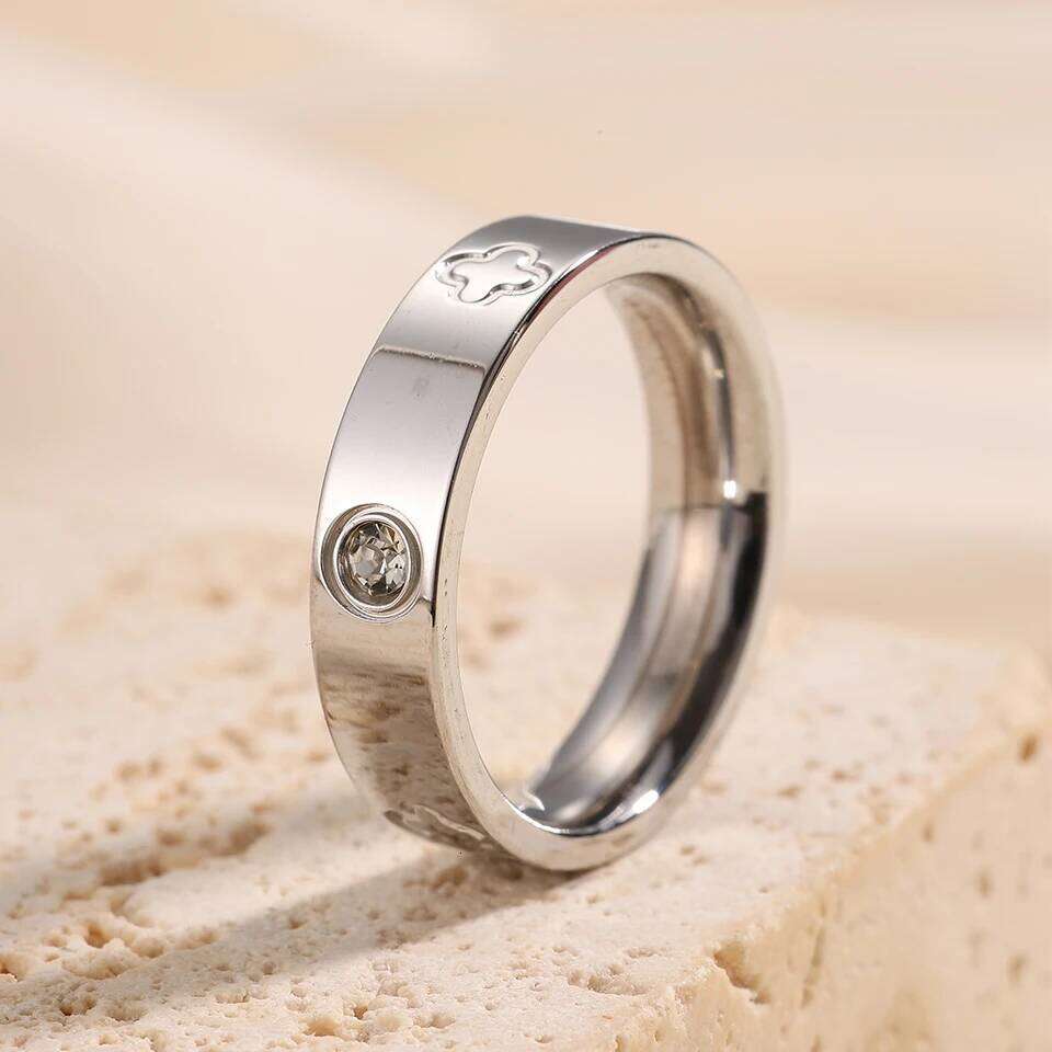 ZAKOL Classic Round Zircon Stainless Steel for Women Fashion Sliver Gold Color Engagement Couple Ring Jewelry Gift