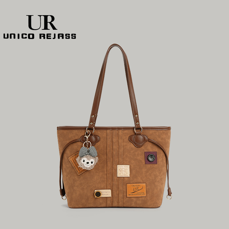 UNICO REJASS fashionable women's tote bag 2026 new design retro trendy commuting versatile shoulder bag brown grey pink hot sale