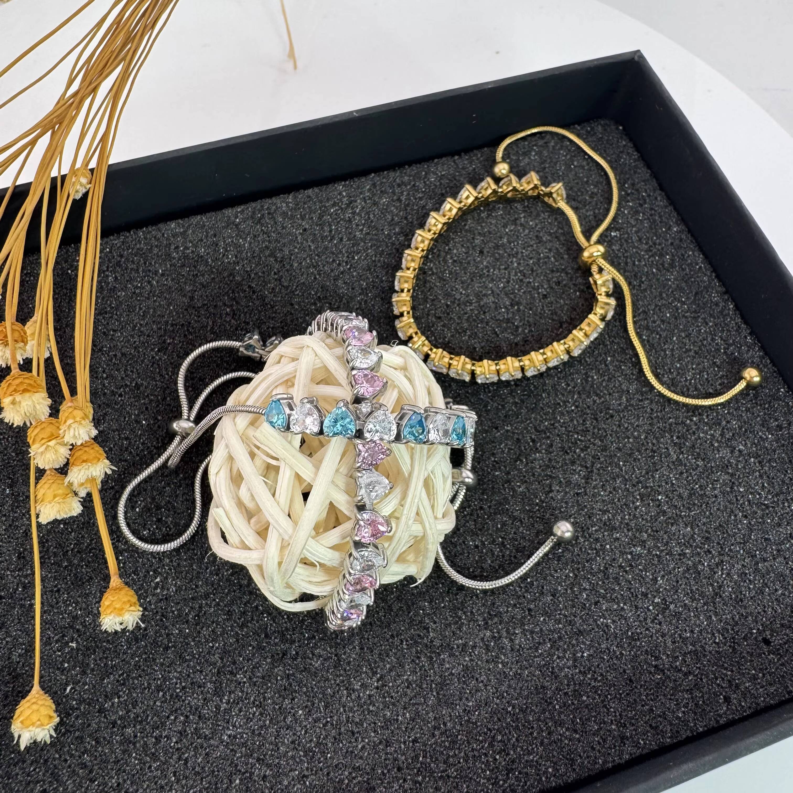 Multi 9 Colors Bling Bracelet Stainless Steel 14K Gold Plated Men Moissanite 925 Women Cz Diamond 75mm 2mm 3mm Zircon Tennis