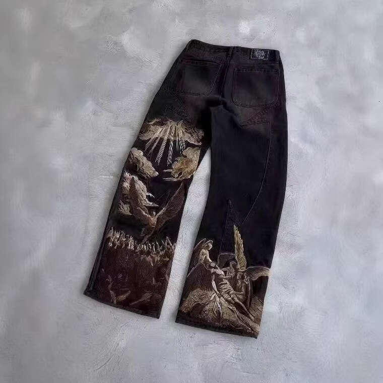 European and American Independent Station Cross-Border Foreign Trade Printed Button Large Size High Waist Washed Straight Loose Jeans for Women