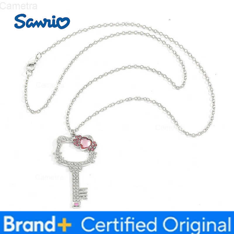 Sanrio Hello Kitty Necklace Anime Pink Peach Heart Crystal Cat Key Pendant Jewelry Gift for Fans H251229