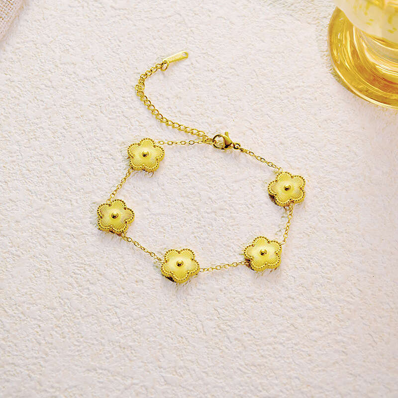 Titanium Steel Lucky Clover Five-Leaf Flower Bracelet Simple Fashion Versatile Light Luxury High-End Double-Sided Mother-of-Pearl Jewelry