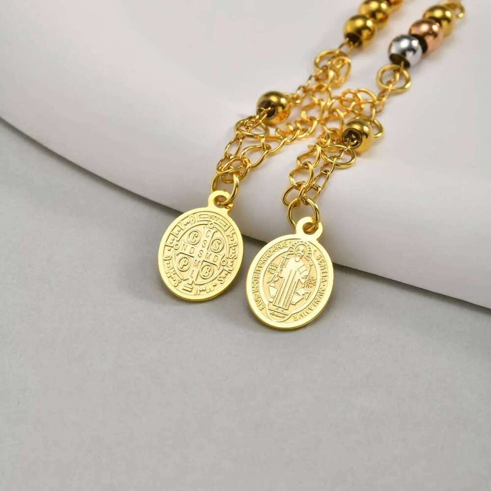 Women's Rosary Cross Virgin Mary Bracelet,Stainless Steel Vintage Charm Beaded Bracelets,Religious Prayer Jewelry Gifts 25H1229