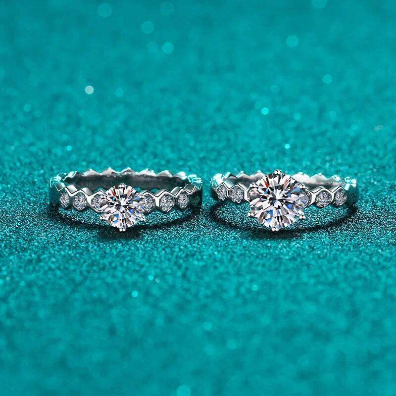 18K gold inlaid with diamonds, simple and fashionable classic honeycomb ring, six claw moissanite Pt950 platinum women's ring c02